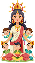 Beautiful goddess durga with her children celebrating a festival