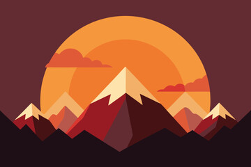 Geometric Mountain Sunset Vector Landscape Illustration. Nature Scene Wallpaper Art.