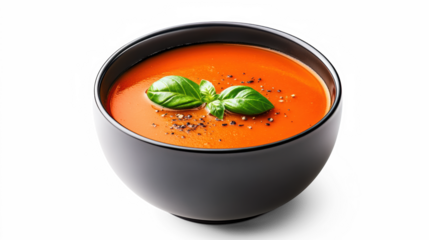Delicious Tomato Soup with Basil and Pepper Garnish