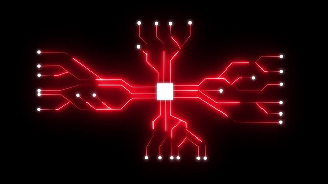 Concept animation of turning on of CPU microprocessor in motherboard. Connections Futuristic circuit board with moving electrons PNG Alpha . internet of things concepts modern technology.