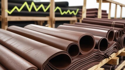 Manufacturing process of rolled leather goods factory warehouse product photography industrial environment close-up craftsmanship