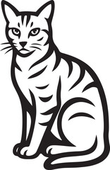 Sitting cat graphic in black and white, Calm feline illustration for pet design