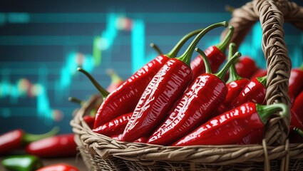 Market trends analysis red chili peppers food photography urban environment close-up view economic growth