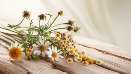 Fresh wildflowers bouquet on wooden table nature photography soft light floral arrangement rustic environment