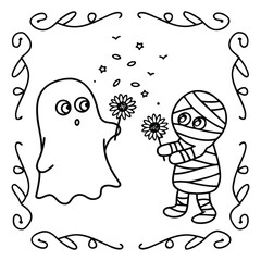 Spooky Buddies – Cute Halloween Coloring Pages with Bold Line Art | Halloween Coloring Page | Print