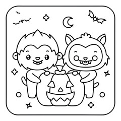 Spooky Buddies – Cute Halloween Coloring Pages with Bold Line Art | Halloween Coloring Page | Print