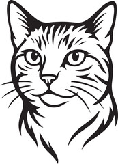 Black cat head graphic animal design, Feline face illustration in bold black lines