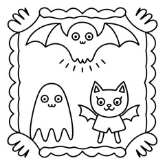 Spooky Buddies – Cute Halloween Coloring Pages with Bold Line Art | Halloween Coloring Page | Print