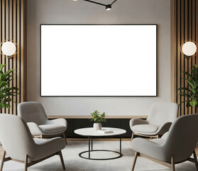 Tv Screen In A Luxury Co Living Space With Communal Area And Stylish Chairs