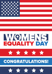 Women's Equality Day in United States. Female holiday, celebrated annually in August 26. Women right history month. Feminism concept. Poster, greeting card, banner and background. Vector illustration