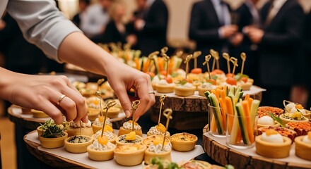 Assorted appetizers arranged on wooden platters.