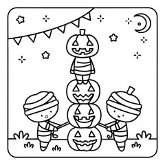 Spooky Buddies – Cute Halloween Coloring Pages with Bold Line Art | Halloween Coloring Page | Print