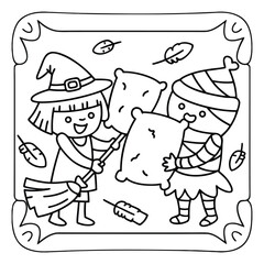 Spooky Buddies – Cute Halloween Coloring Pages with Bold Line Art | Halloween Coloring Page | Print