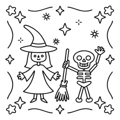 Spooky Buddies – Cute Halloween Coloring Pages with Bold Line Art | Halloween Coloring Page | Print