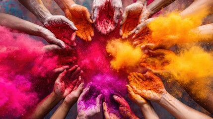 Colorful Holi Powder Explosion With Diverse Hands