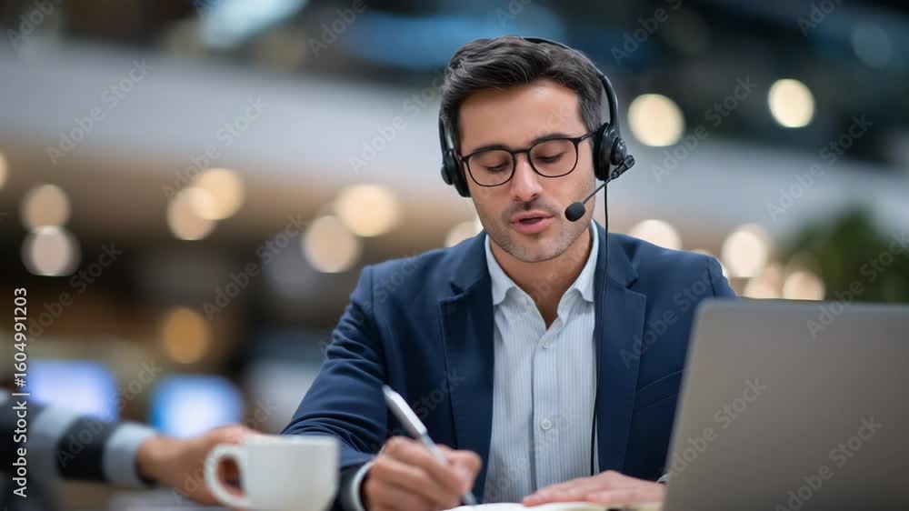 Poster efficient indian call center assistant multitasking with precision, surrounded by screens and a prof