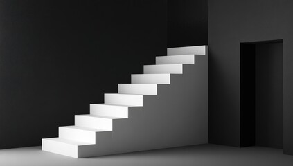 Fototapeta premium White steps ascend in a dark room