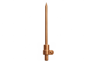 Copper lightning rod capturing electricity with transparent background, ideal for safety and protection concepts