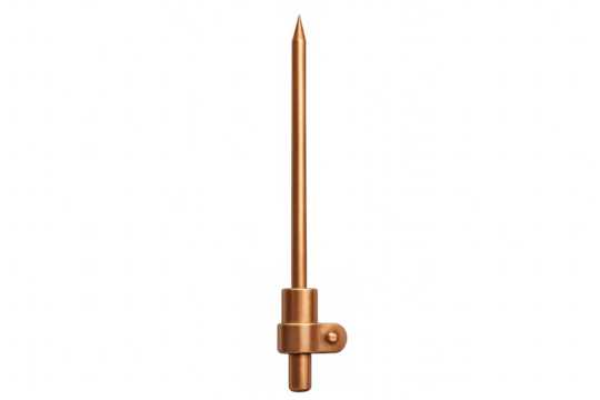 Copper lightning rod capturing electricity with transparent background, ideal for safety and protection concepts