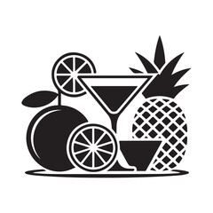 set of fruits and drinks