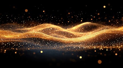 Abstract gold particles flowing on dark background