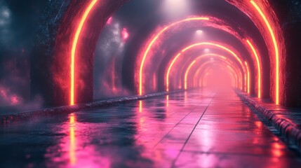 Neon tunnel,  futuristic walkway