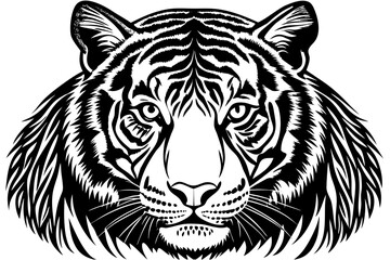 Obraz premium White tiger head vector silhouette with a tribal design, perfect for a powerful animal logo or wildcat tattoo illustration
