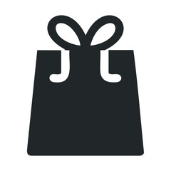 Minimalist black gift bag icon with ribbon handle design