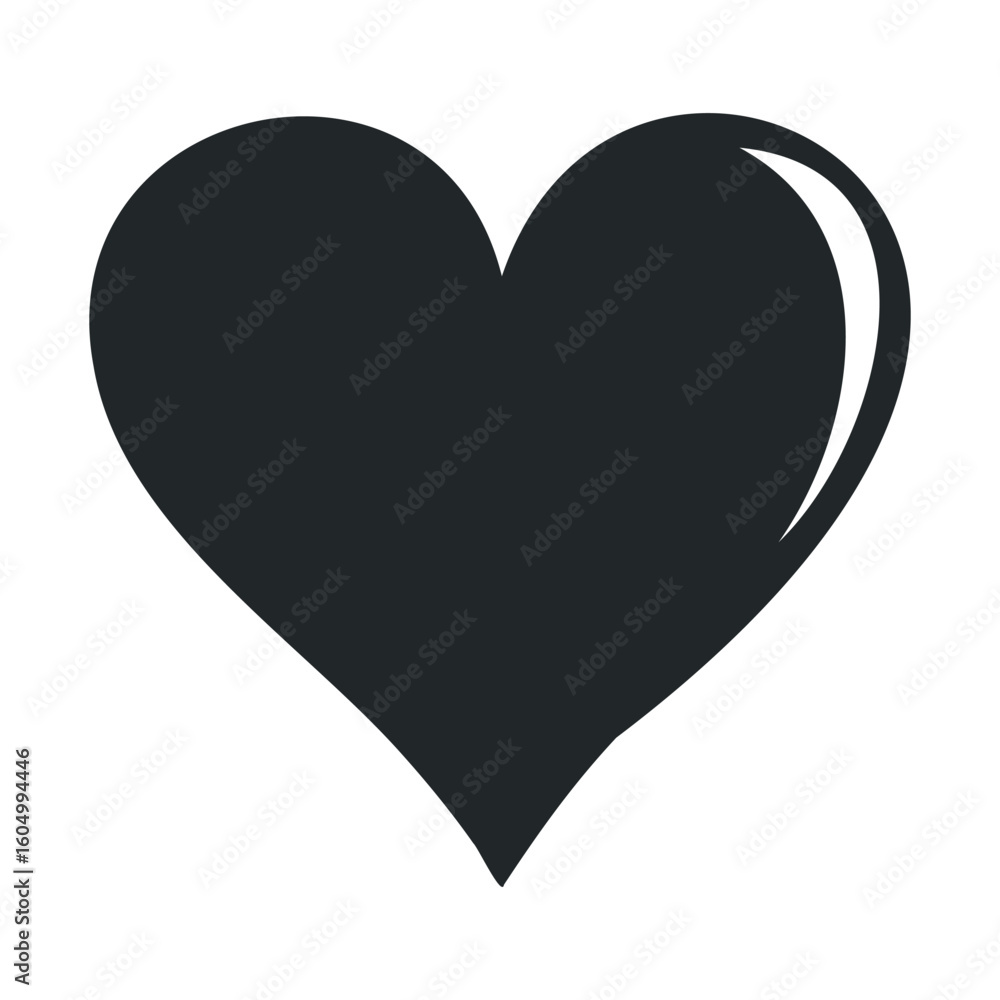 Poster simple black heart icon with curved pointed base design