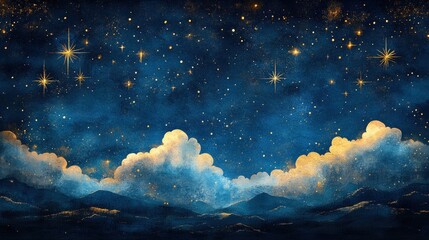 Night sky with clouds and mountains