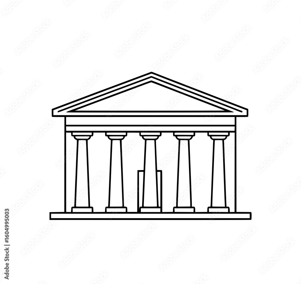 Poster classical building facade: a simple line art illustration depicts a classic building with columns an