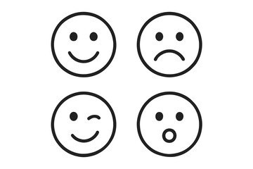 Different facial expressions: happy, sad, winking, surprised emoji icons