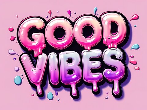 Good Vibes Glossy Text Design.