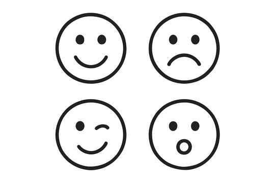 Naklejki Different facial expressions: happy, sad, winking, surprised emoji icons