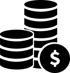 Dollar coins stack icon. Currency coins sign representing savings, wealth, investment, or financial accumulation. Coin Stack icon design isolated on transparent background. Stock vector illustration.