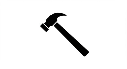 A simple black silhouette of a claw hammer, angled diagonally, isolated on a white background.
