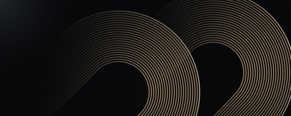 Abstract gold geometric lines on dark background. Modern luxury diagonal rounded lines pattern.