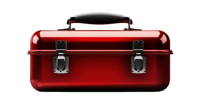 Red Toolbox with Metal Clasps on transparent background