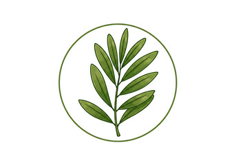 Botanical Emblem of Green Leafy Branch in Circular Frame &ndash; Natural and Minimalist Design