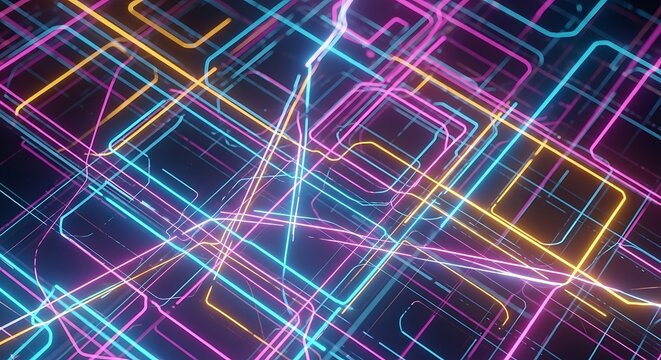Abstract neon lines create a complex network pattern.