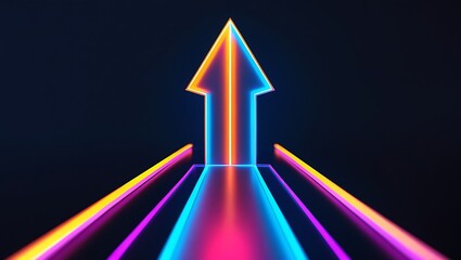 Glowing Neon Arrow Up: Abstract Futuristic Light Trails Representing Growth and Progress