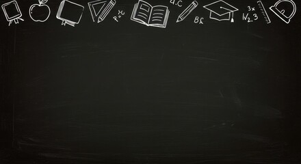 Back to school educational icons on chalkboard background  