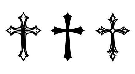 Elegant Cross and Floral Ornament Design in Black and White Vector Art