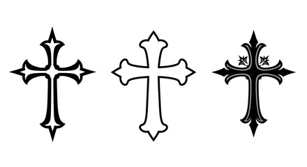 Ornate Cross and Fleur de Lis Design Elements in Black and White © ARSM D