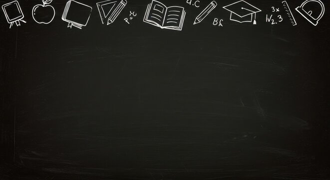 Back to school educational icons on chalkboard background  