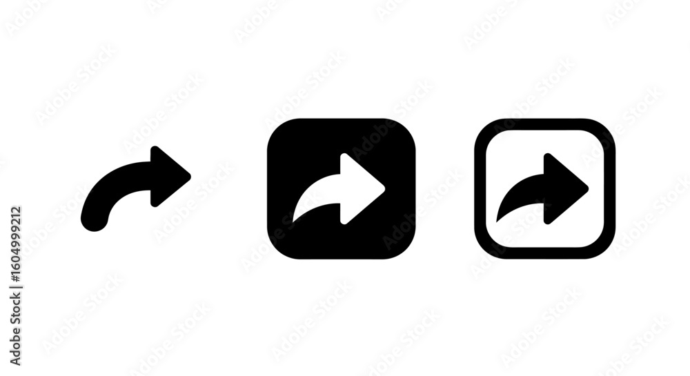 Poster share icon set arrow rounded square and outline on white background