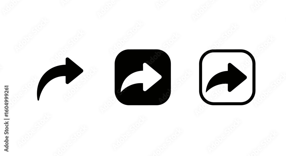 Poster forward share and send icons in black and white for user interface