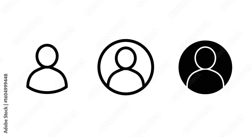 Poster user profile icon set in three styles outline circle and solid