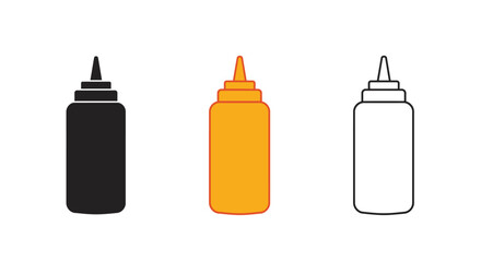 Mustard bottle icons in black yellow and white for condiment representation