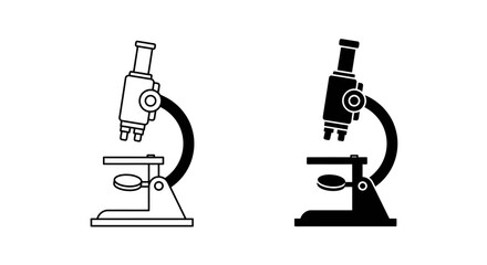 Microscope Icon Set in Black and White for Science and Education